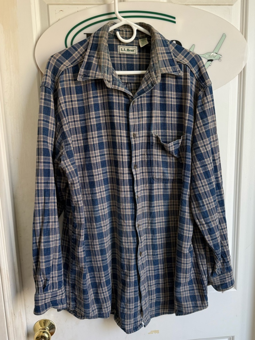 Vintage L.L. Bean Navy and Gray Plaid Flannel Shirt